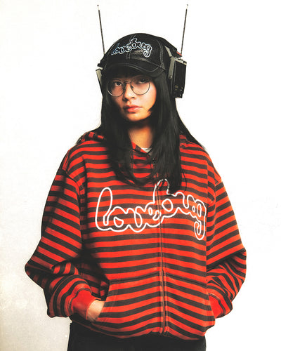 LOVEBUG STRIPED HOODIE (RED)